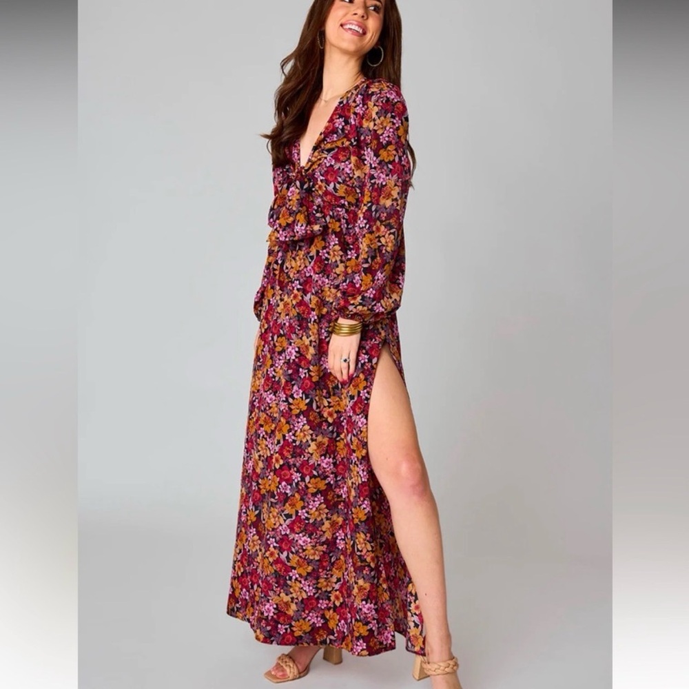Buddy Love Desirae Floral Boho Maxi Dress Forbidden Print Long Sleeve NWT L